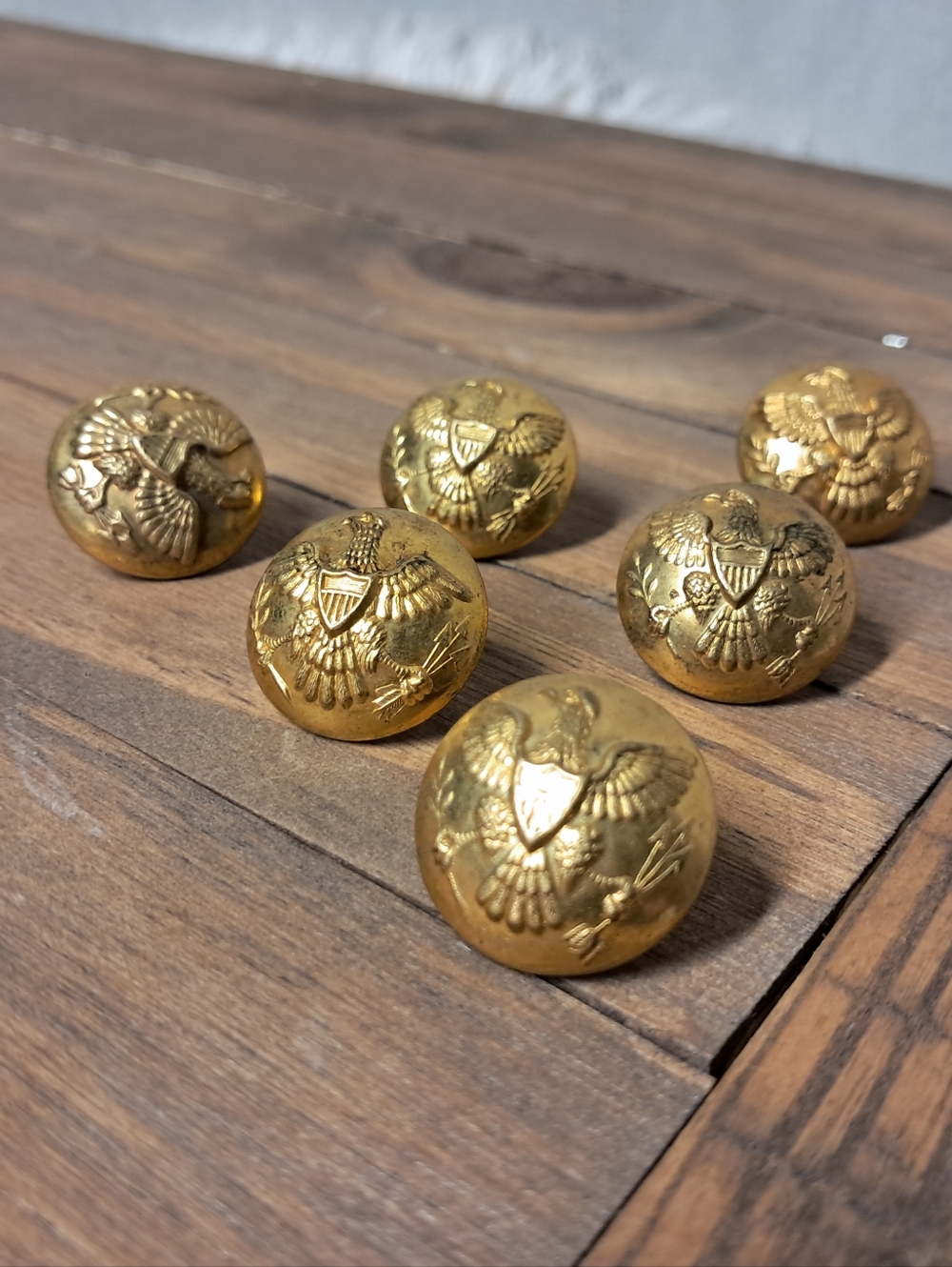 6 Antique Brass Hortsmann Philadelphia Union Eagle Military Uniform Buttons
